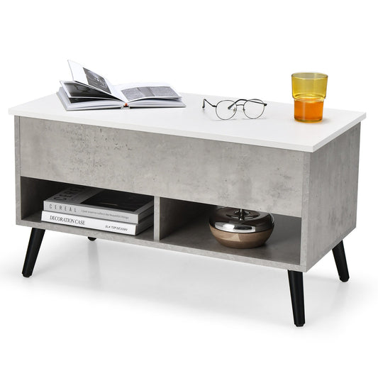 31.5 Inch Lift Top Coffee Table with Hidden Compartment and 2 Storage Shelves, Gray - Gallery Canada