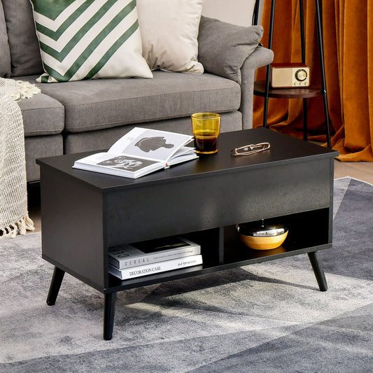 31.5 Inch Lift Top Coffee Table with Hidden Compartment and 2 Storage Shelves, Black - Gallery Canada