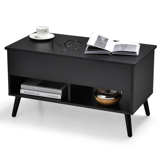 31.5 Inch Lift Top Coffee Table with Hidden Compartment and 2 Storage Shelves, Black - Gallery Canada