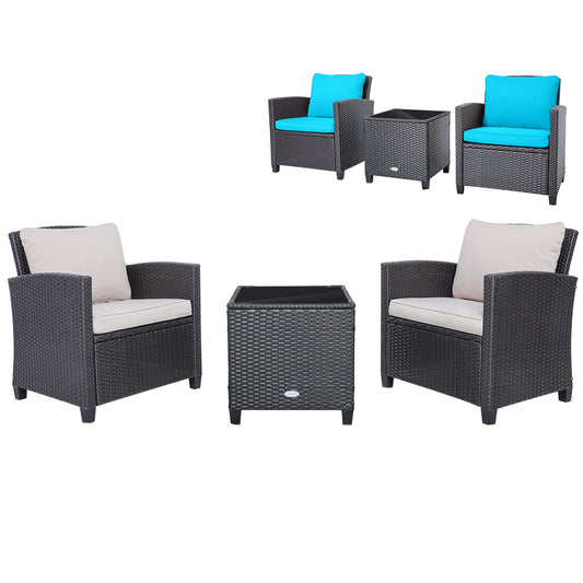 3 Pieces Rattan Patio Furniture Set with Washable Cushion, Beige & Turquoise - Gallery Canada
