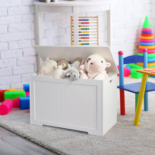 Toy Box Wooden Toy Organizer with Flip-Top Lid, White