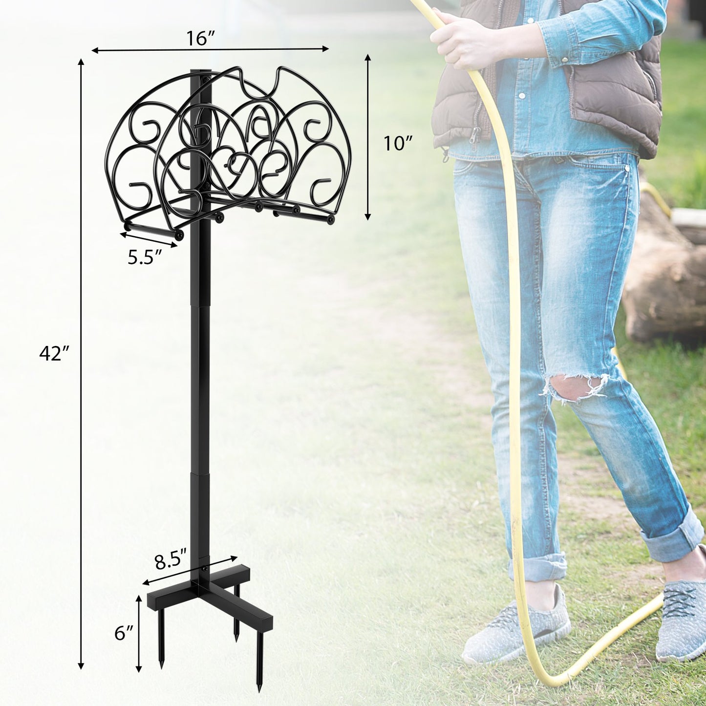 Detachable Freestanding Hose Holder for Outdoor Yard Garden Lawn, Black