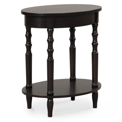 2-Tier Oval Side Table with Storage Shelf and Solid Wood Legs, Espresso End & Side Tables at Gallery Canada