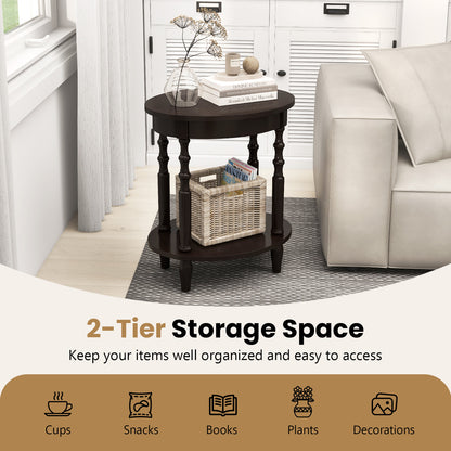 2-Tier Oval Side Table with Storage Shelf and Solid Wood Legs, Espresso End & Side Tables at Gallery Canada