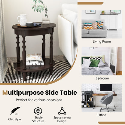 2-Tier Oval Side Table with Storage Shelf and Solid Wood Legs, Espresso End & Side Tables at Gallery Canada
