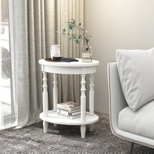 2-Tier Oval Side Table With Storage Shelf, White End & Side Tables White at Gallery Canada