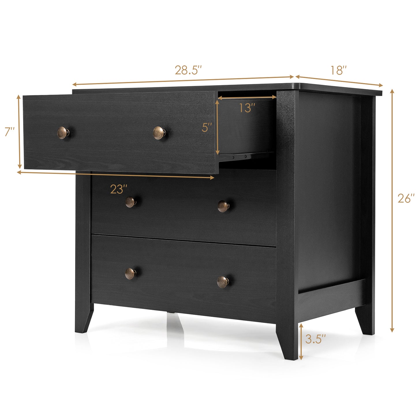 Commode à 3 tiroirs, Noir