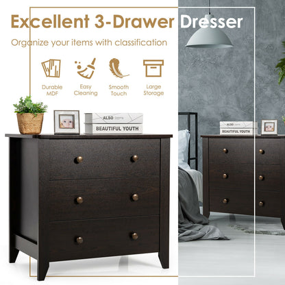 3 Drawer Dresser Chest of Drawers Bedside Table, Dark Brown Cabinets & Chests at Gallery Canada