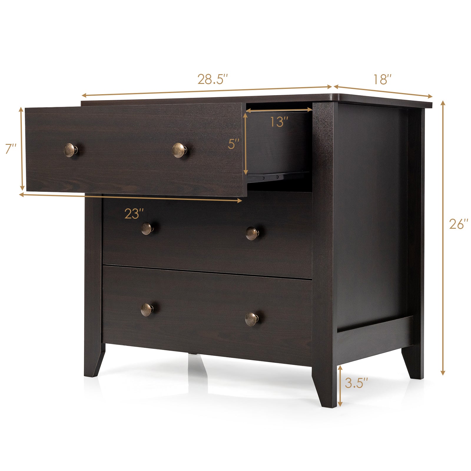3 Drawer Dresser Chest of Drawers Bedside Table, Dark Brown Cabinets & Chests at Gallery Canada