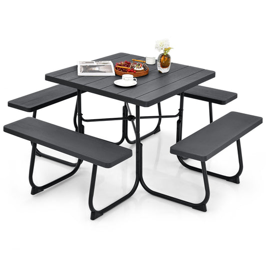 Outdoor Picnic Table with 4 Benches and Umbrella Hole, Black at Gallery Canada
