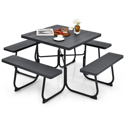 Outdoor Picnic Table with 4 Benches and Umbrella Hole, Black Picnic Tables Black at Gallery Canada