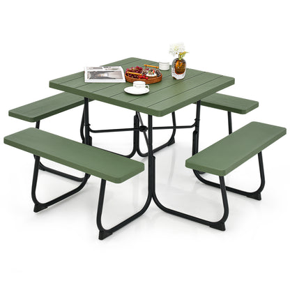 Outdoor Picnic Table with 4 Benches and Umbrella Hole, Green Picnic Tables at Gallery Canada