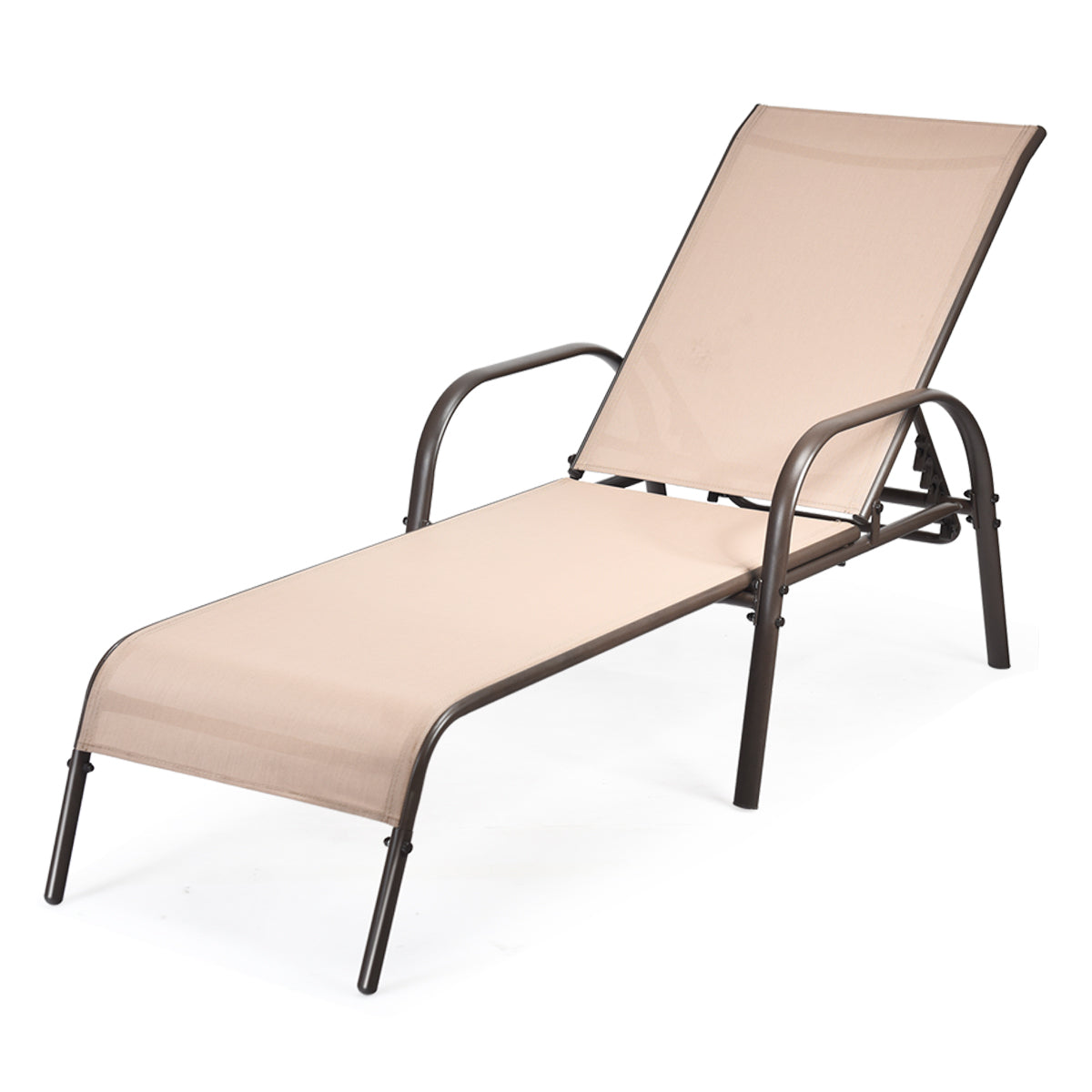 Adjustable Patio Chaise, Outdoor Folding Lounge Chair, Brown