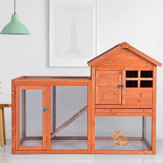Outdoor Wooden Rabbit Hutch with Asphalt Roof and Removable Tray, Natural - Gallery Canada