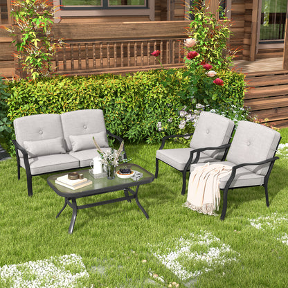 4 Pieces Outdoor Conversation Set with Seat Back Cushions and Waist Pillows, Gray Patio Conversation Sets at Gallery Canada
