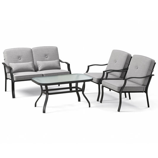 4 Piece Outdoor Conversation Set, Seat Back Cushions, Waist Pillows, Gray Patio Conversation Sets Gray at Gallery Canada