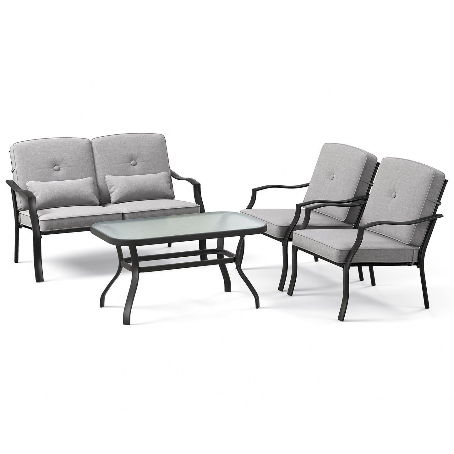 4 Piece Outdoor Conversation Set, Seat Back Cushions, Waist Pillows, Gray Patio Conversation Sets Gray at Gallery Canada