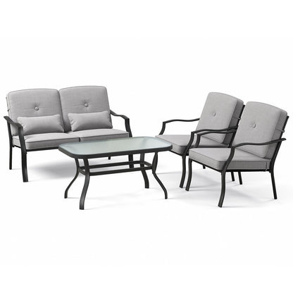 4 Pieces Outdoor Conversation Set with Seat Back Cushions and Waist Pillows, Gray Patio Conversation Sets at Gallery Canada