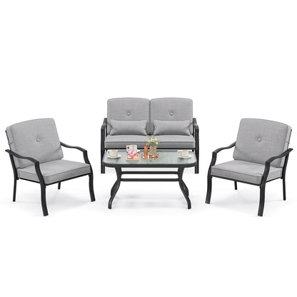 4 Pieces Outdoor Conversation Set with Seat Back Cushions and Waist Pillows, Gray Patio Conversation Sets at Gallery Canada