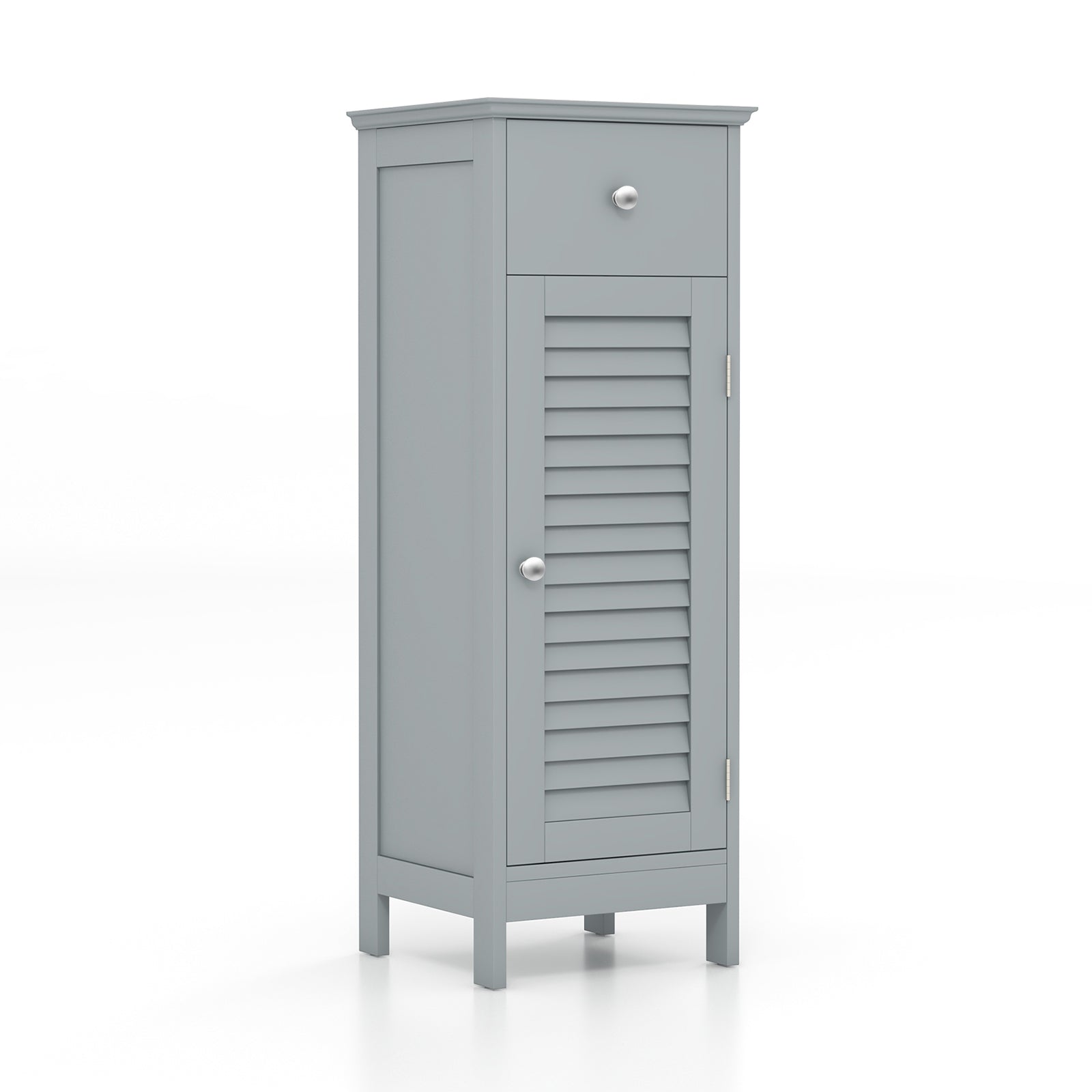 Wooden Bathroom Floor Storage Cabinet, With Drawer And Shutter Door, Gray Floor Cabinets Gray at Gallery Canada