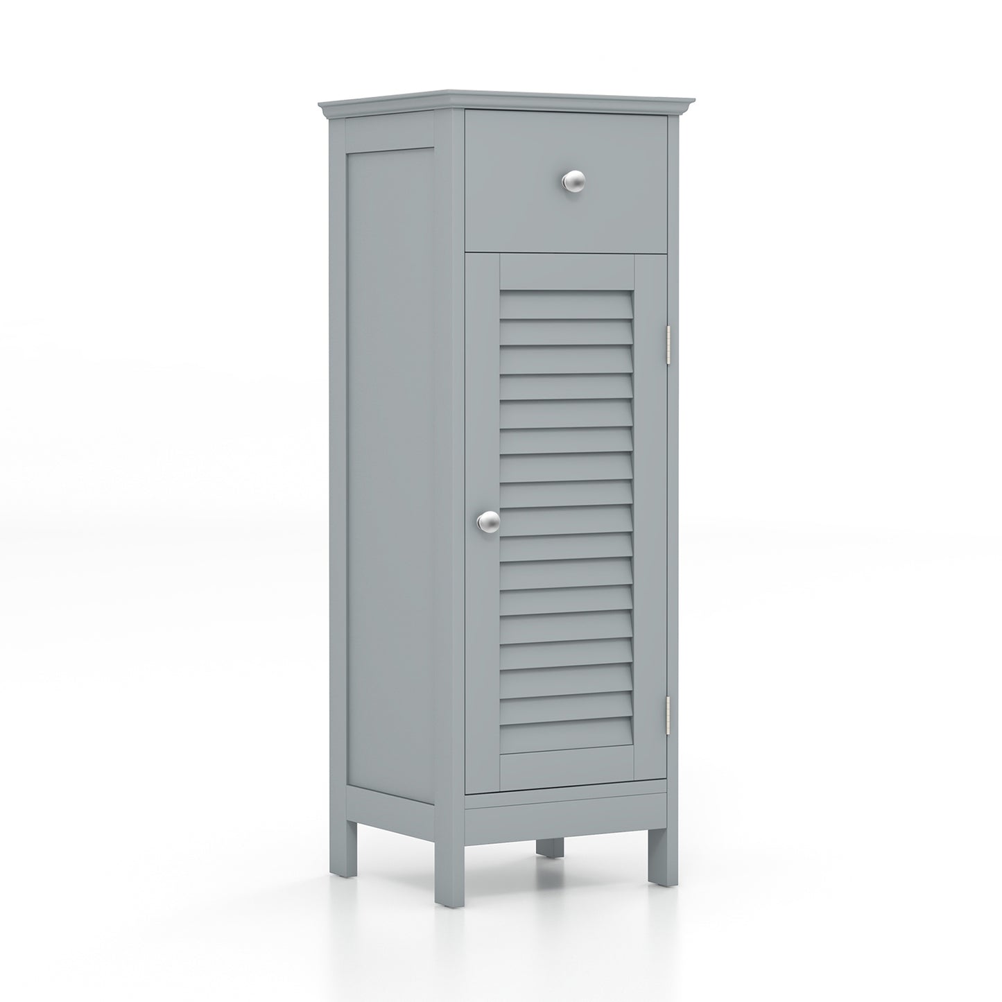 Wooden Bathroom Floor Storage Cabinet, With Drawer And Shutter Door, Gray Floor Cabinets at Gallery Canada