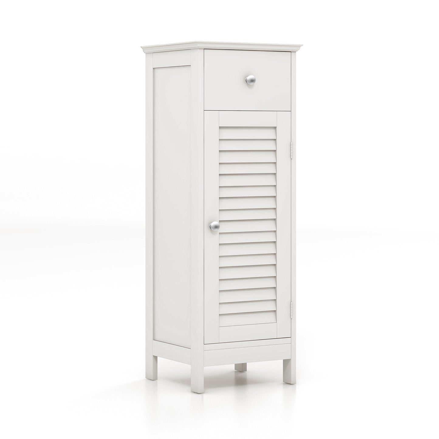 Wooden Bathroom Floor Storage Cabinet, Drawer And Shutter Door, White Floor Cabinets at Gallery Canada