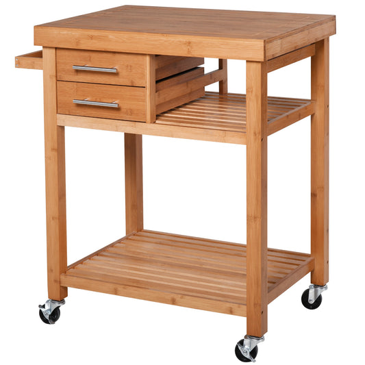 Bamboo Rolling Kitchen Island Trolley with Drawers &; Shelves - Gallery Canada