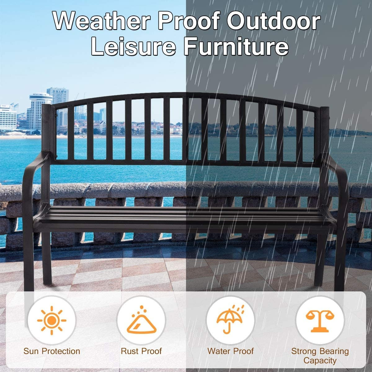 50 Inch Patio Garden Bench Loveseats for Outdoor, Black Outdoor Benches at Gallery Canada