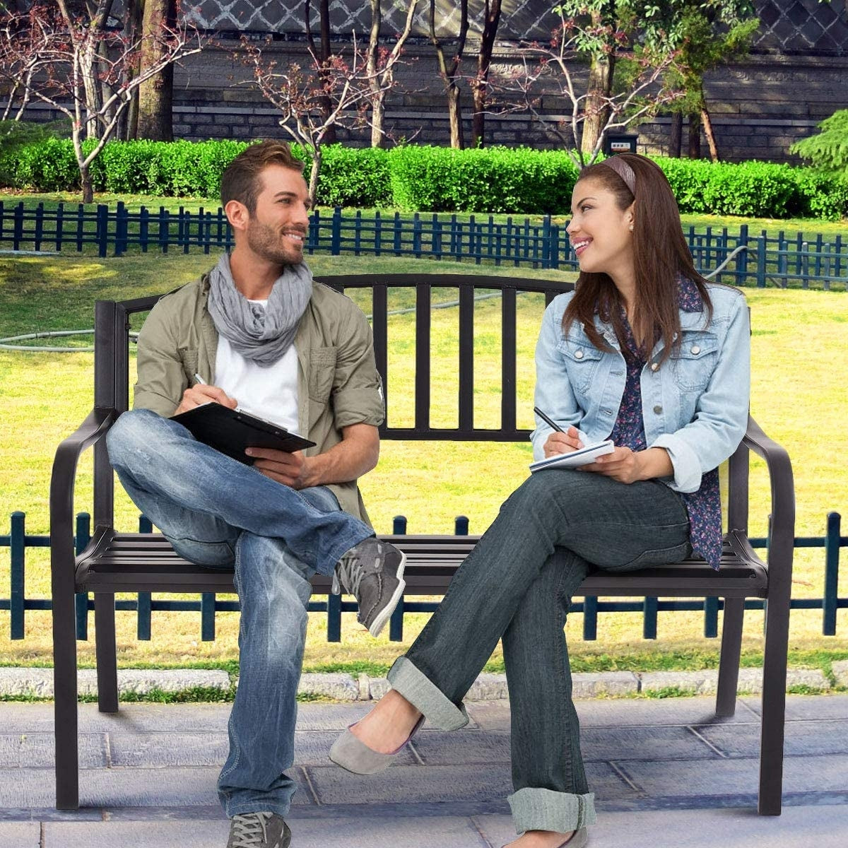 50 Inch Patio Garden Bench Loveseats for Outdoor, Black Outdoor Benches at Gallery Canada