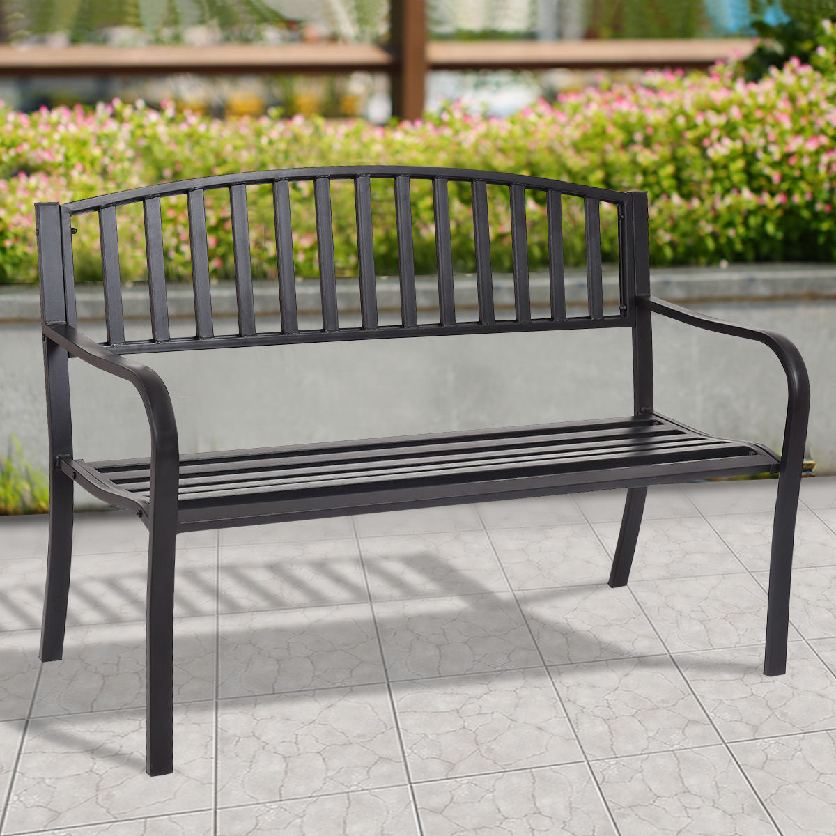 50 Inch Patio Garden Bench Loveseats for Outdoor, Black Outdoor Benches at Gallery Canada