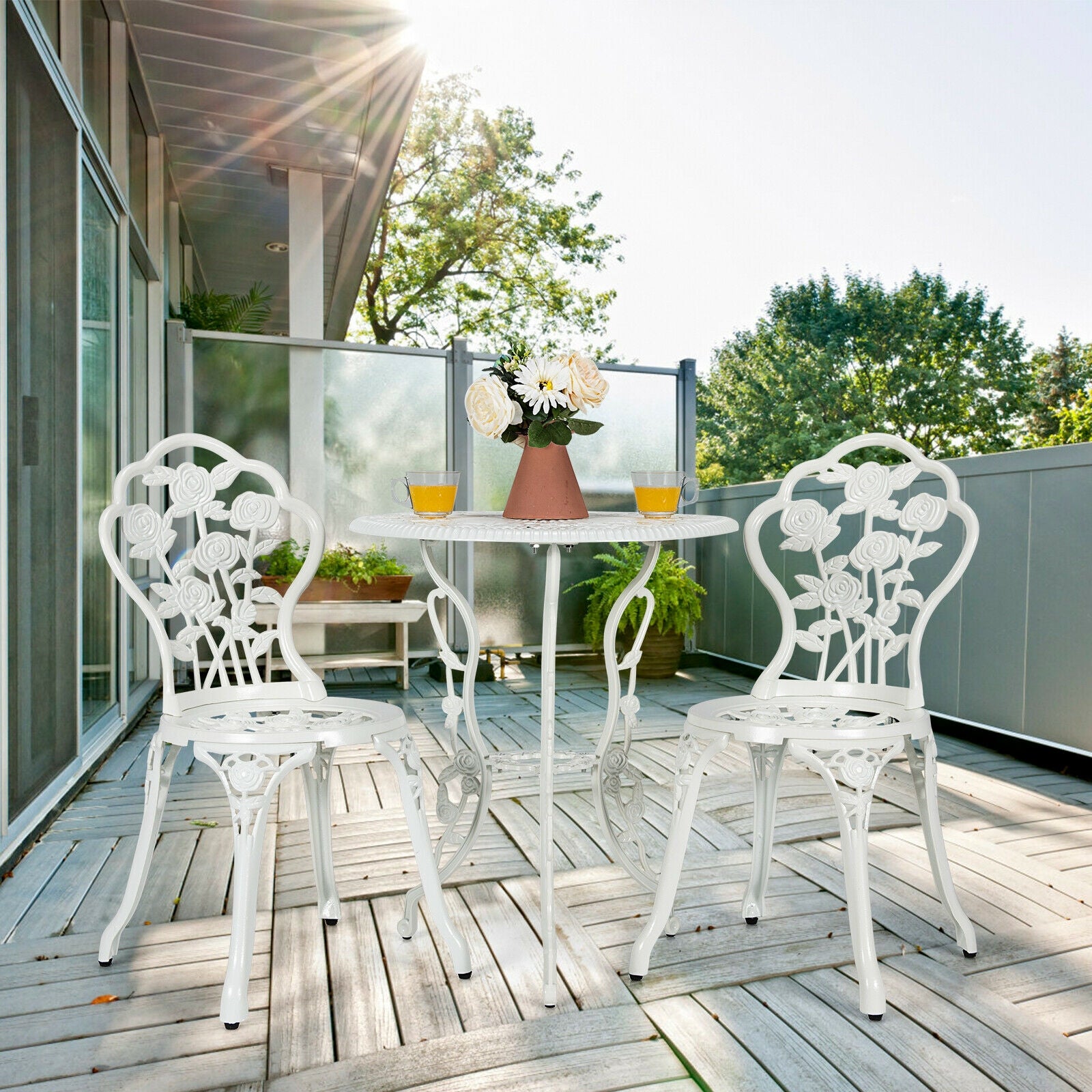 Cast Aluminum Patio Furniture Set, Rose Design, White Patio Conversation Sets at Gallery Canada