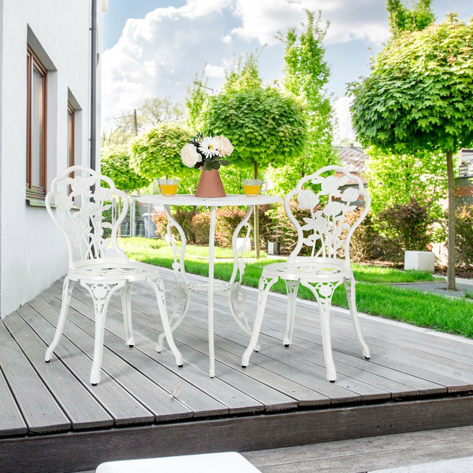 Cast Aluminum Patio Furniture Set, Rose Design, White Patio Conversation Sets at Gallery Canada