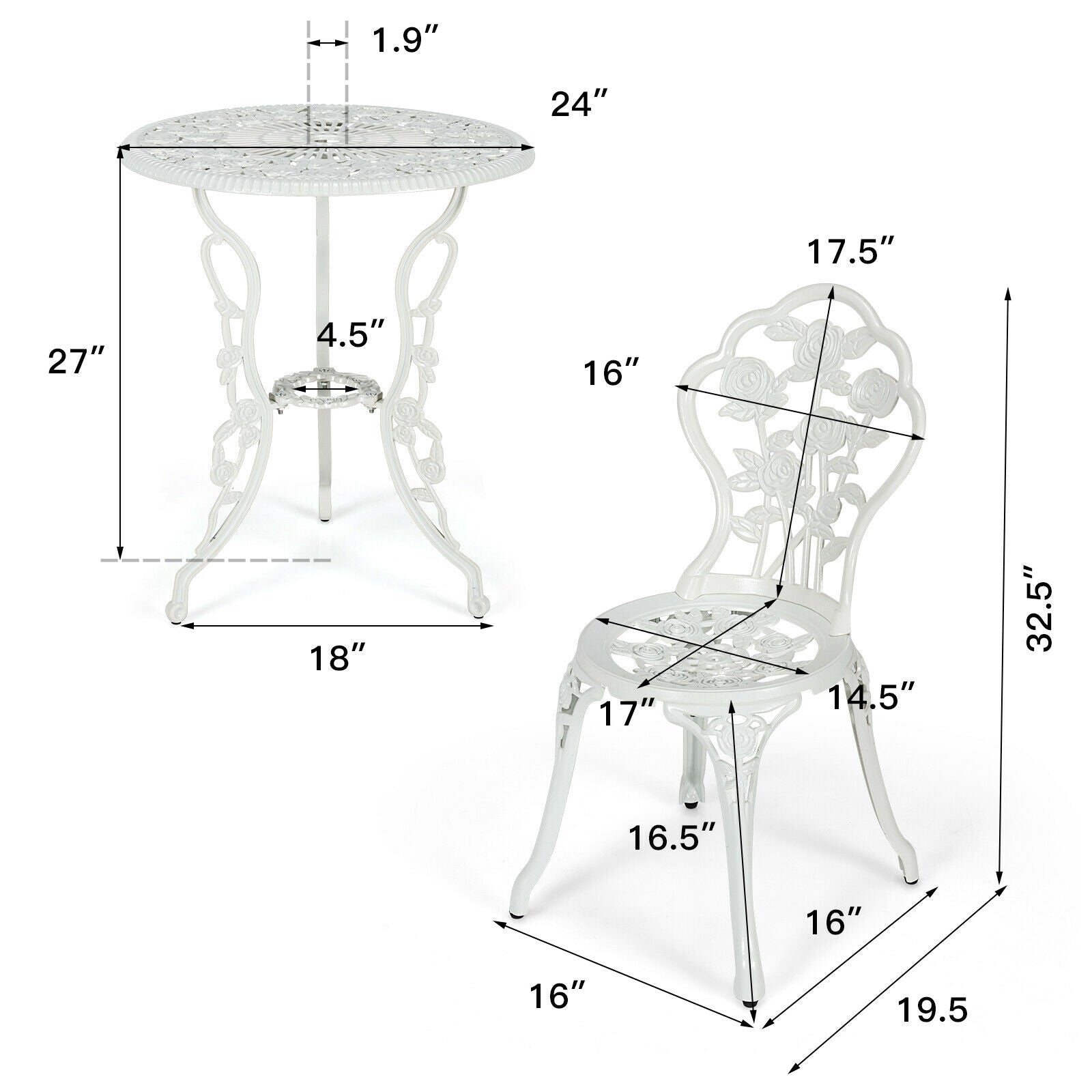 Cast Aluminum Patio Furniture Set, Rose Design, White Patio Conversation Sets at Gallery Canada