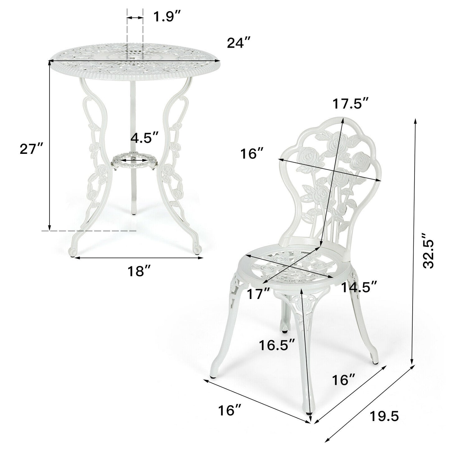 Cast Aluminum Patio Furniture Set, Rose Design, White Patio Conversation Sets at Gallery Canada