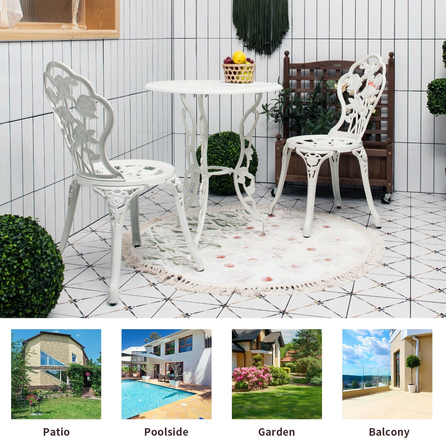 Cast Aluminum Patio Furniture Set, Rose Design, White Patio Conversation Sets at Gallery Canada