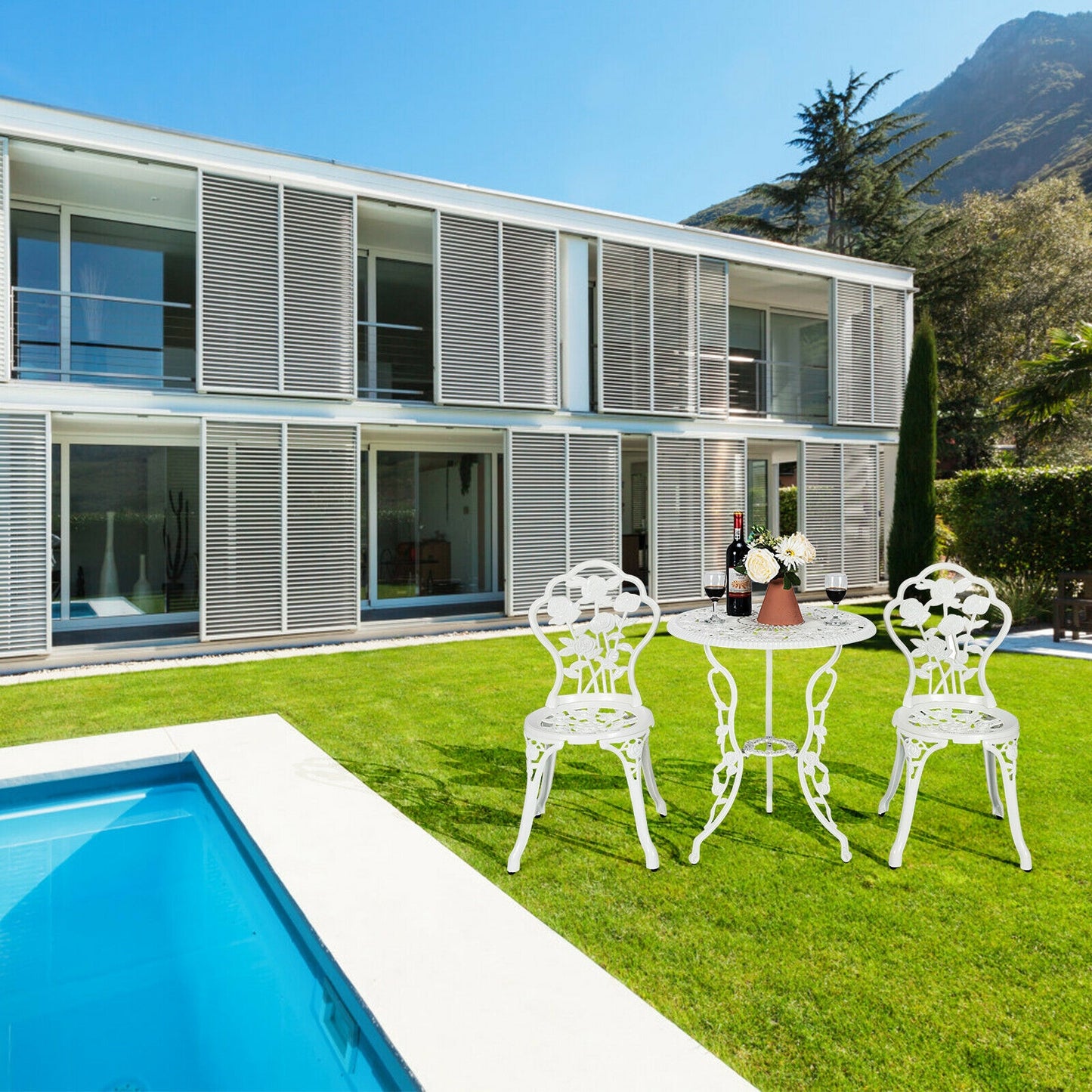Cast Aluminum Patio Furniture Set, Rose Design, White Patio Conversation Sets at Gallery Canada