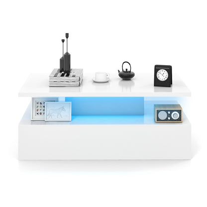 Modern 2-tier High Glossy Table with Adjustable Light Colors for Living Room, White Coffee Tables at Gallery Canada