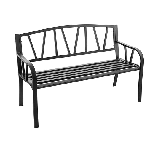 Patio Garden Bench with Metal Frame and Slatted Seat, Black - Gallery Canada