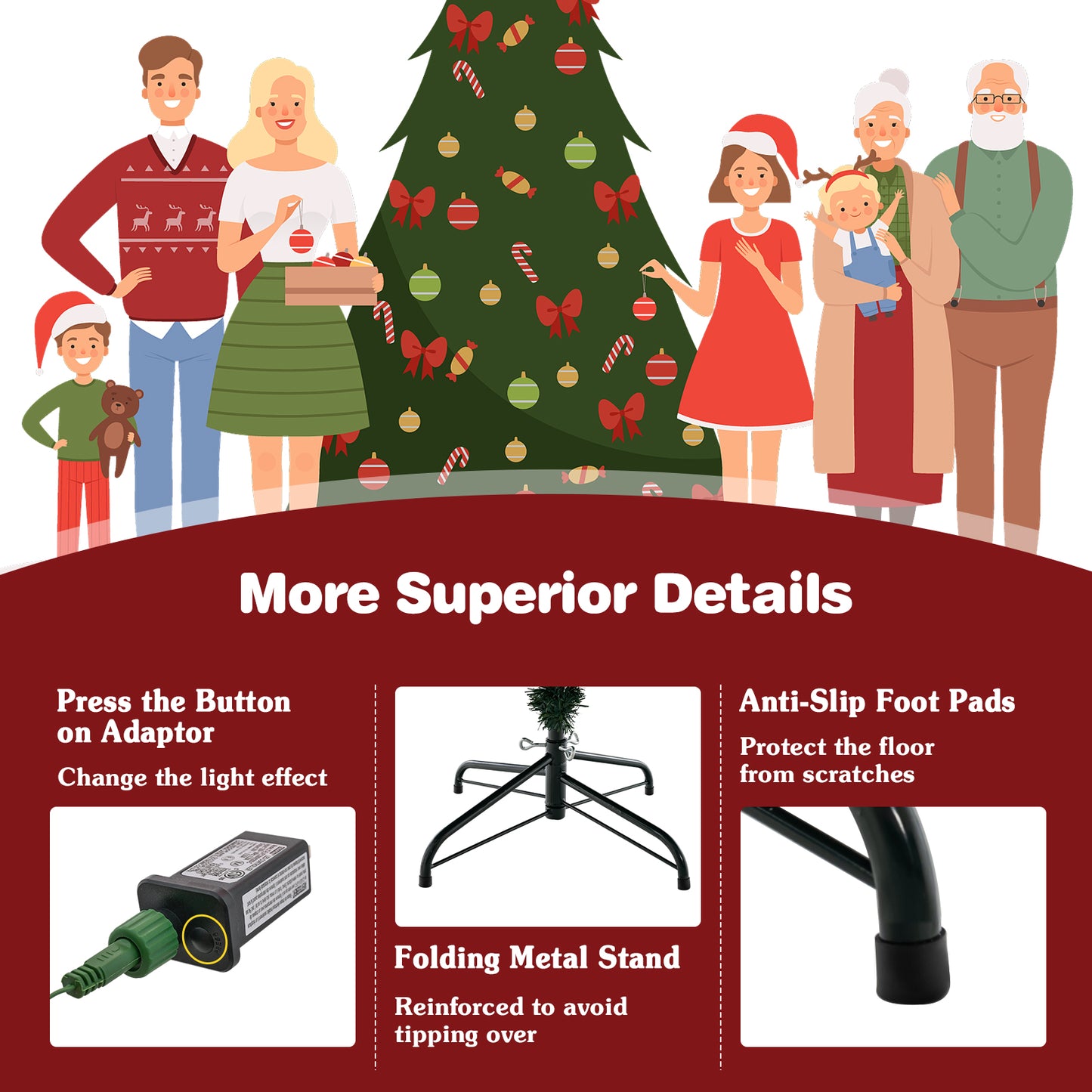 Pre-lit Christmas Tree with 280 Warm White LED Lights and 8 Lighting Modes-7 ft, Green Christmas Tree at Gallery Canada