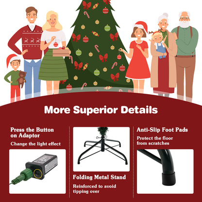 Pre-lit Christmas Tree with 280 Warm White LED Lights and 8 Lighting Modes-7 ft, Green Christmas Tree at Gallery Canada