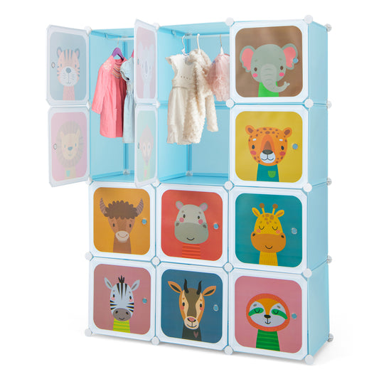 12 Cube Kids Wardrobe Closet with Hanging Section and Doors, Blue Kids Storage Blue at Gallery Canada