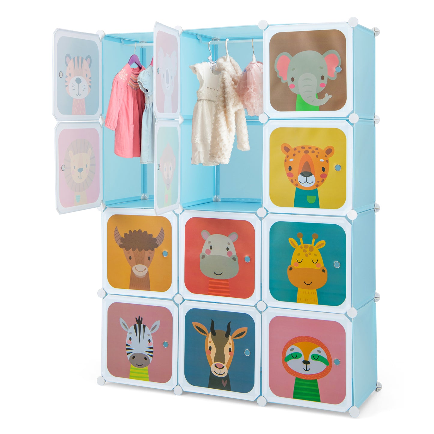 12 Cube Kids Wardrobe Closet, Hanging Section, Doors, Blue Kids Storage Blue at Gallery Canada