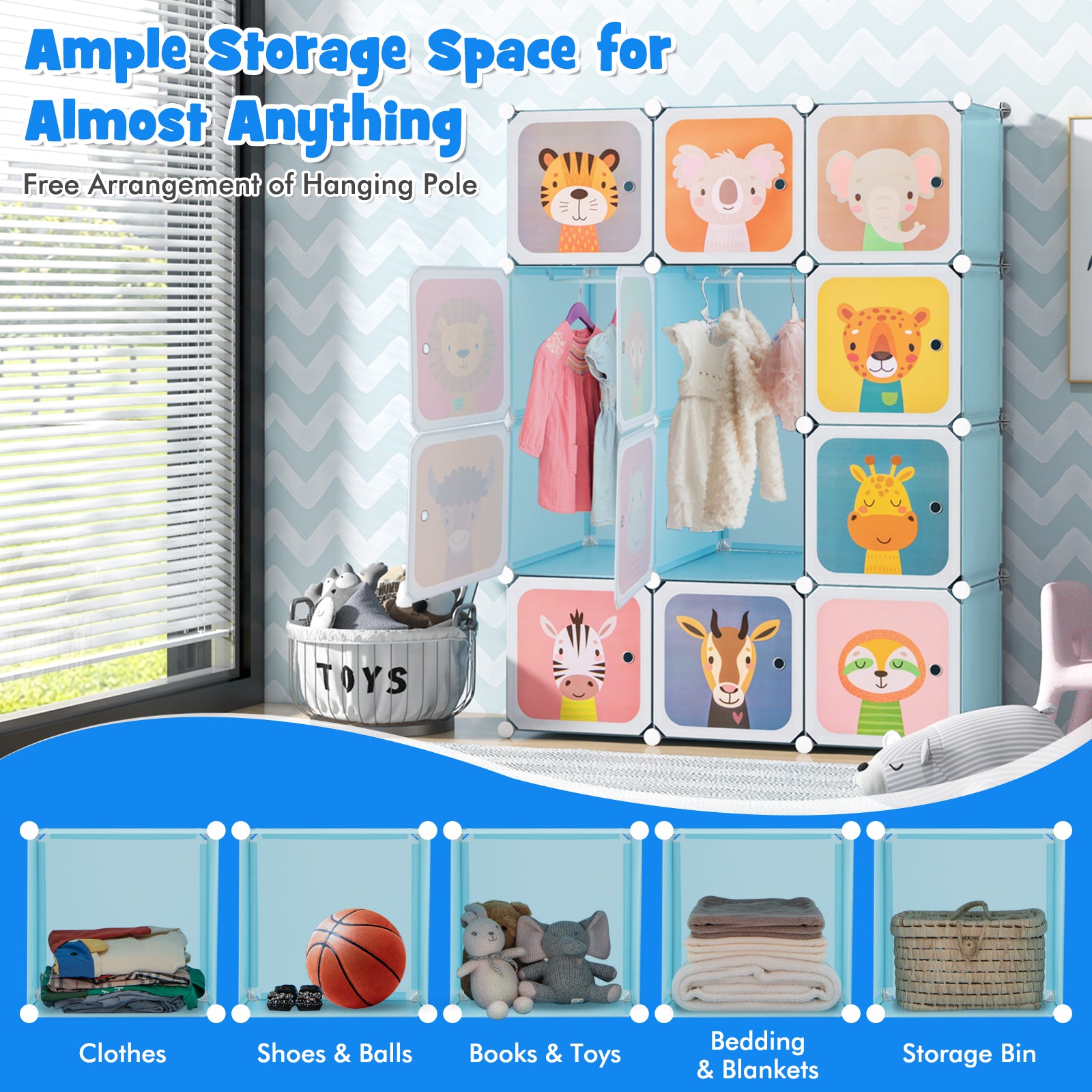 12 Cube Kids Wardrobe Closet, Hanging Section, Doors, Blue Kids Storage at Gallery Canada