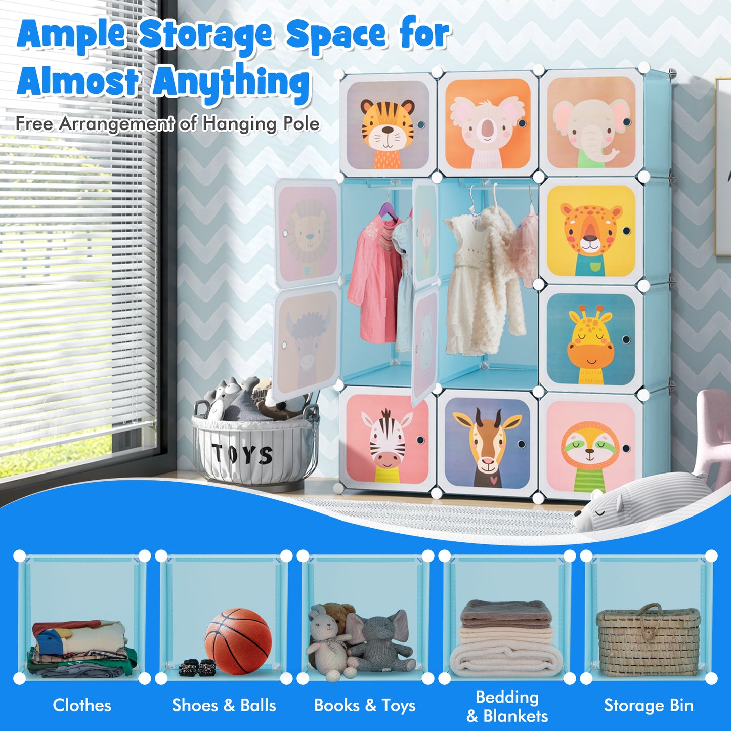 12 Cube Kids Wardrobe Closet, Hanging Section, Doors, Blue Kids Storage at Gallery Canada