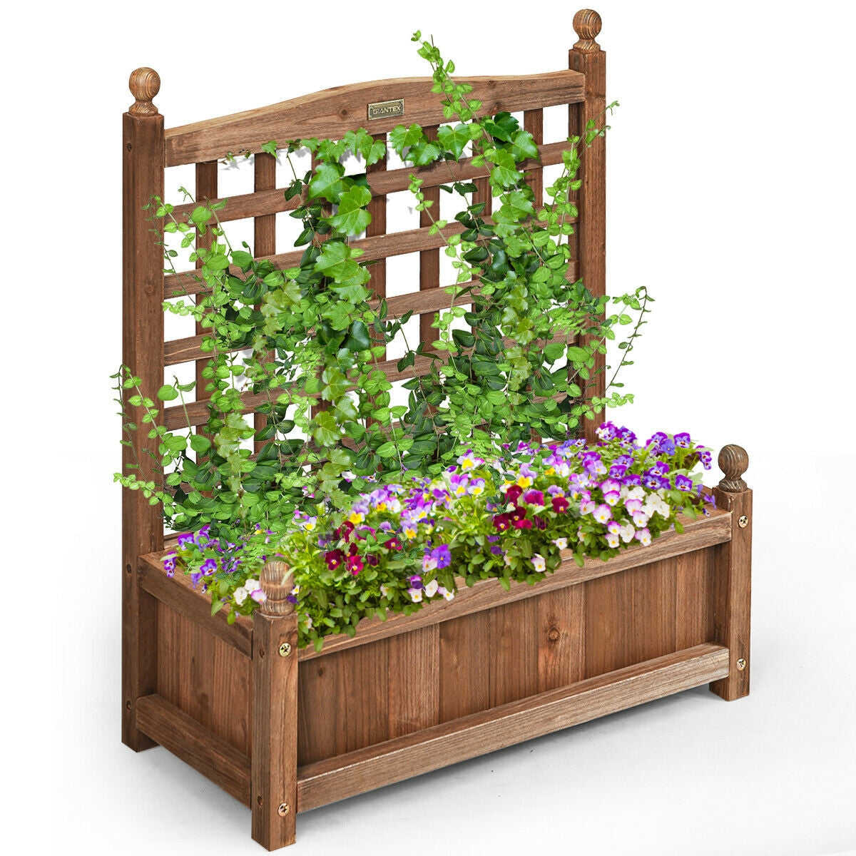 Solid Wood Planter Box With Trellis, Weather-Resistant Outdoor, Brown Raised Garden Beds at Gallery Canada