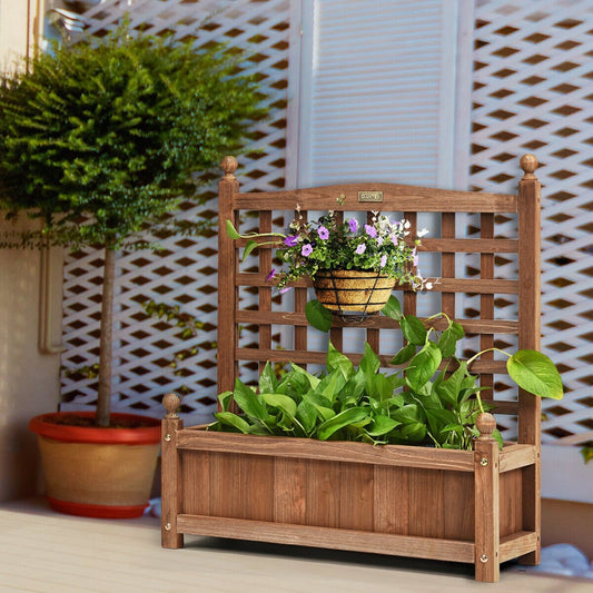 Solid Wood Planter Box with Trellis Weather-Resistant Outdoor, Brown - Gallery Canada