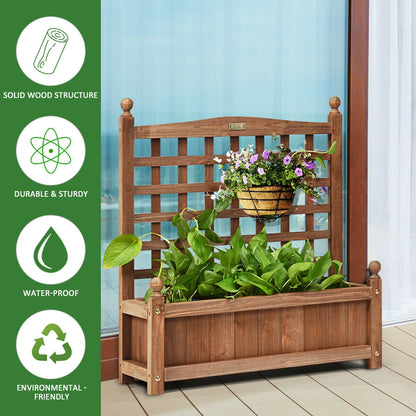 Solid Wood Planter Box With Trellis, Weather-Resistant Outdoor, Brown Raised Garden Beds at Gallery Canada