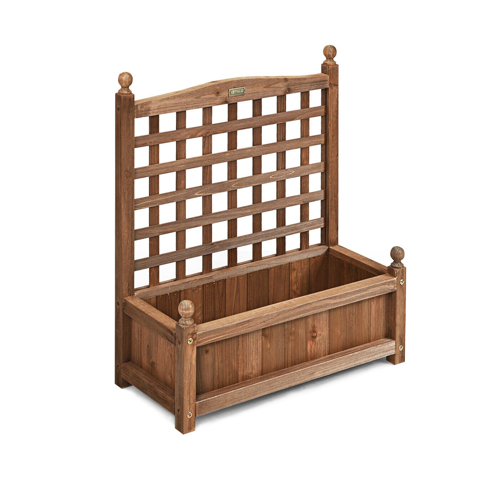 Solid Wood Planter Box With Trellis, Weather-Resistant Outdoor, Brown Raised Garden Beds Brown at Gallery Canada