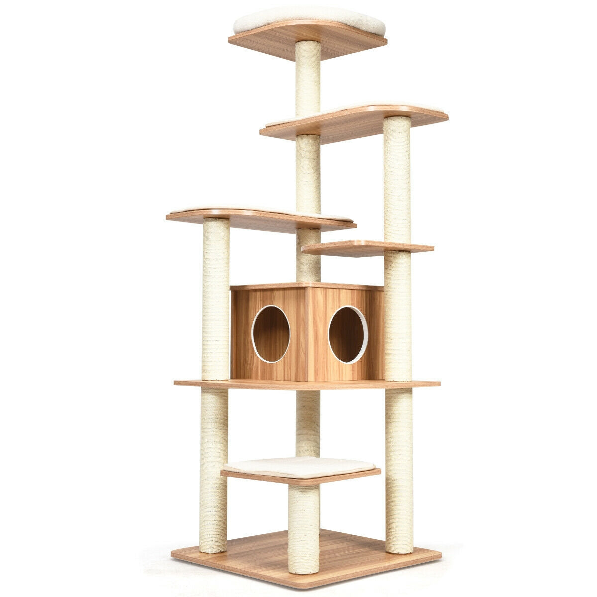 7-Layer Wooden Cat Tree Tall Cat Tower with Sisal Posts and Condo, Natural Cat Trees Condos & Scratchers at Gallery Canada