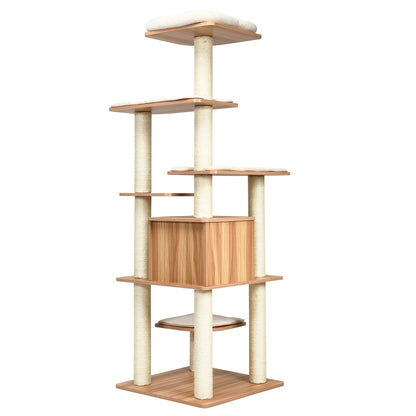 7-Layer Wooden Cat Tree Tall Cat Tower with Sisal Posts and Condo, Natural Cat Trees Condos & Scratchers at Gallery Canada